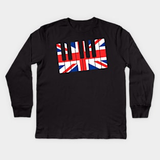 UK Flag Piano Pianist British Musician Kids Long Sleeve T-Shirt